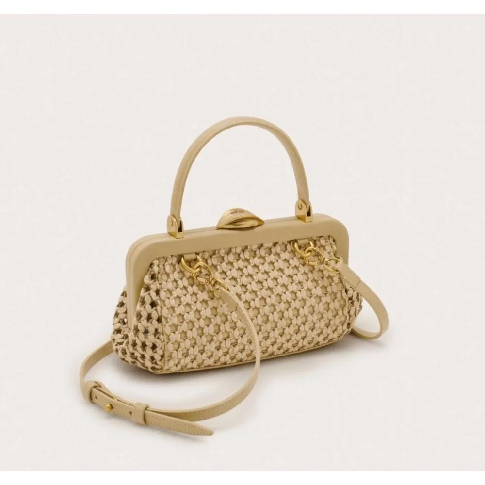 Cult Gaia Zuma Mini Crossbody in Sand - Woven Leather Kiss Lock - Picture 3 of 11